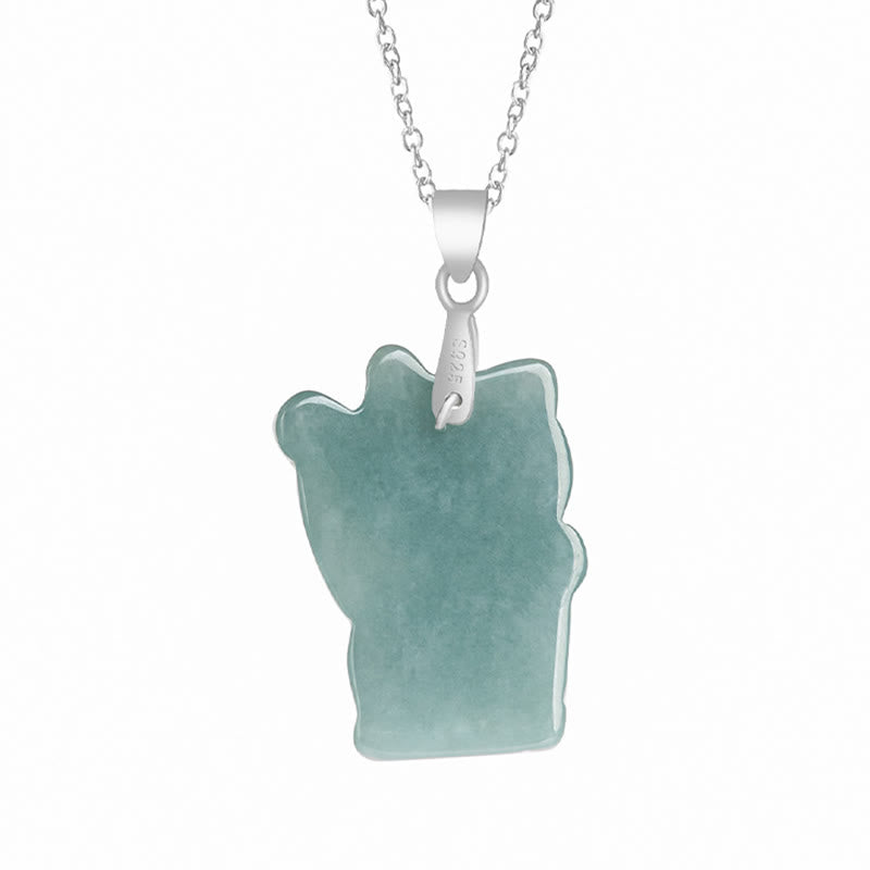 Buddha Stones 925 Sterling Silver Giada Naturale Gatto Fortunato Abbondanza Collana Pendente - image 2
