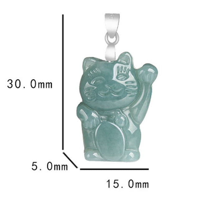 Buddha Stones 925 Sterling Silver Giada Naturale Gatto Fortunato Abbondanza Collana Pendente - image 6
