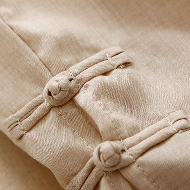 Pantaloni larghi da donna in cotone e lino con bottoni cinesi, tinta unita , Buddha Stones
