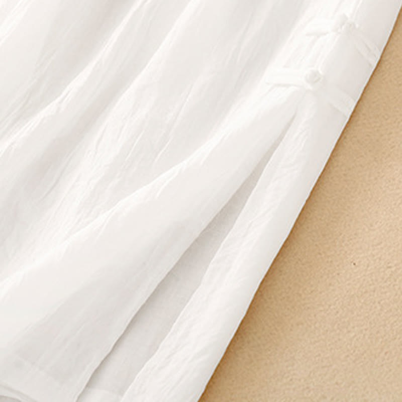 Pantaloni larghi da donna in cotone e lino con bottoni cinesi, tinta unita , Buddha Stones - image 5