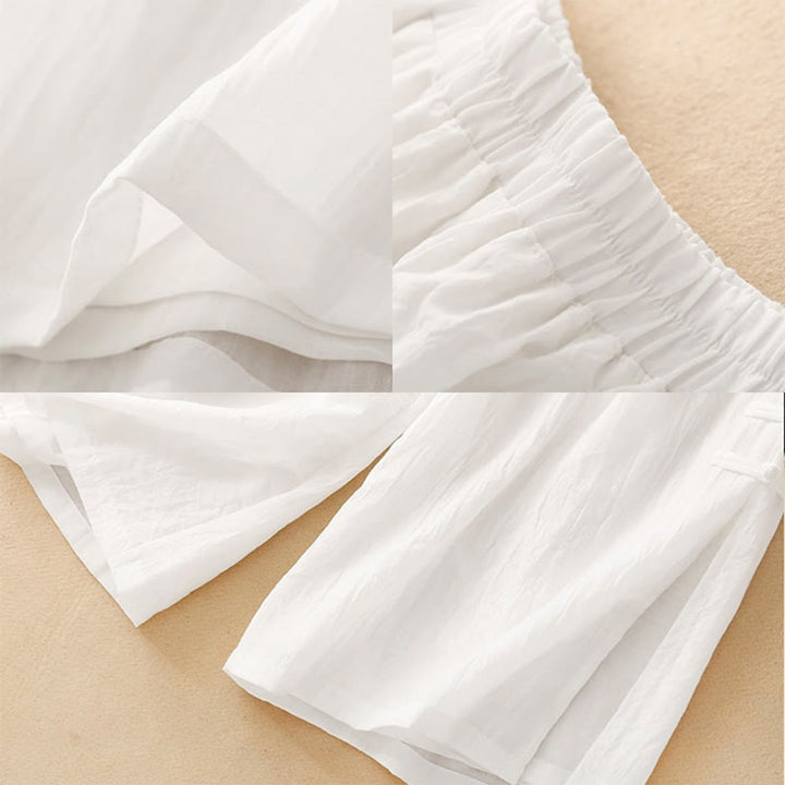 Pantaloni larghi da donna in cotone e lino con bottoni cinesi, tinta unita , Buddha Stones - image 8