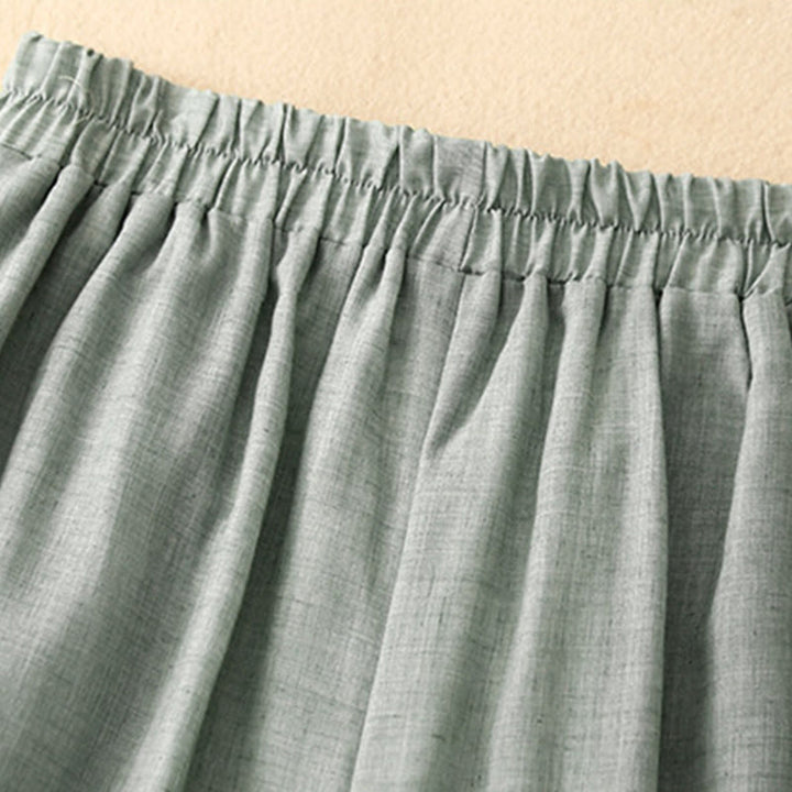 Pantaloni larghi da donna in cotone e lino con bottoni cinesi, tinta unita , Buddha Stones
