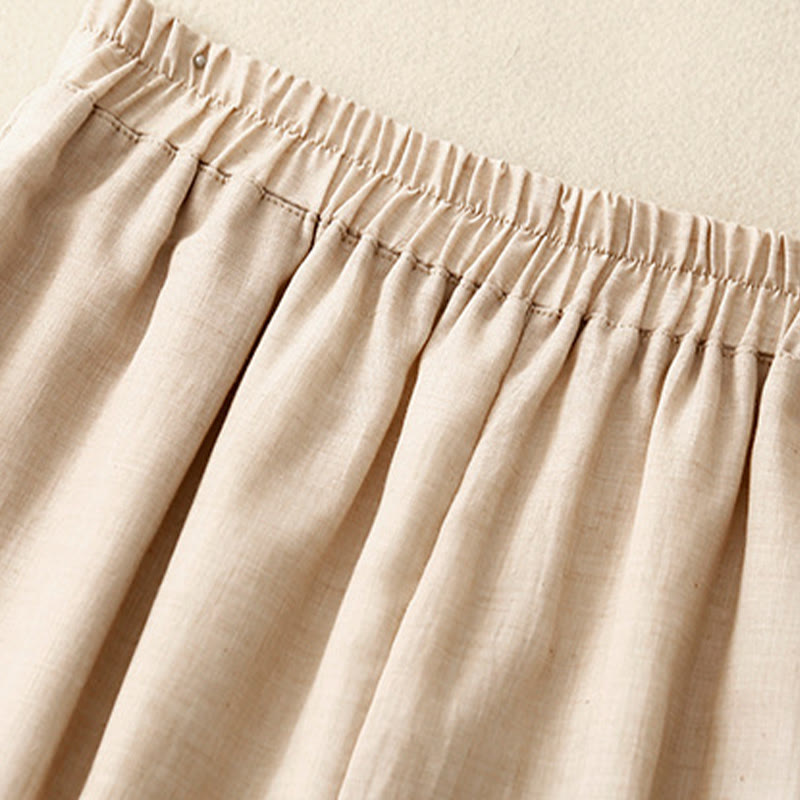 Pantaloni larghi da donna in cotone e lino con bottoni cinesi, tinta unita , Buddha Stones