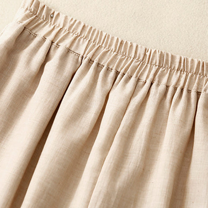 Pantaloni larghi da donna in cotone e lino con bottoni cinesi, tinta unita , Buddha Stones