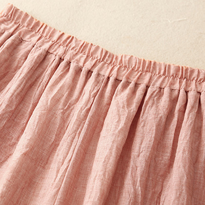 Pantaloni larghi da donna in cotone e lino con bottoni cinesi, tinta unita , Buddha Stones - image 1