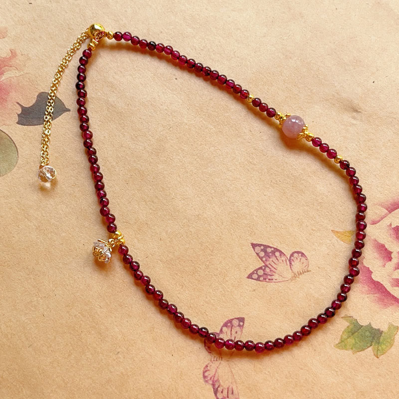 Braccialetto doppio giro in cristallo rosa e granato naturale Buddha Stones