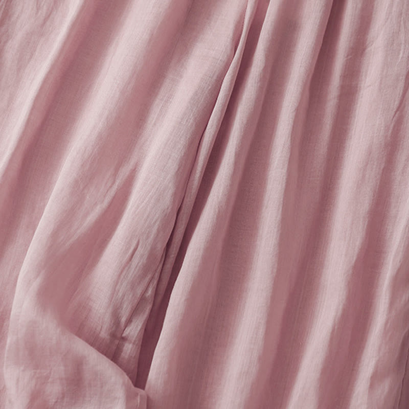 Pantaloni a gamba larga da donna in cotone e lino a doppio strato con ricamo estivo Buddha Stones con tasche - image 11