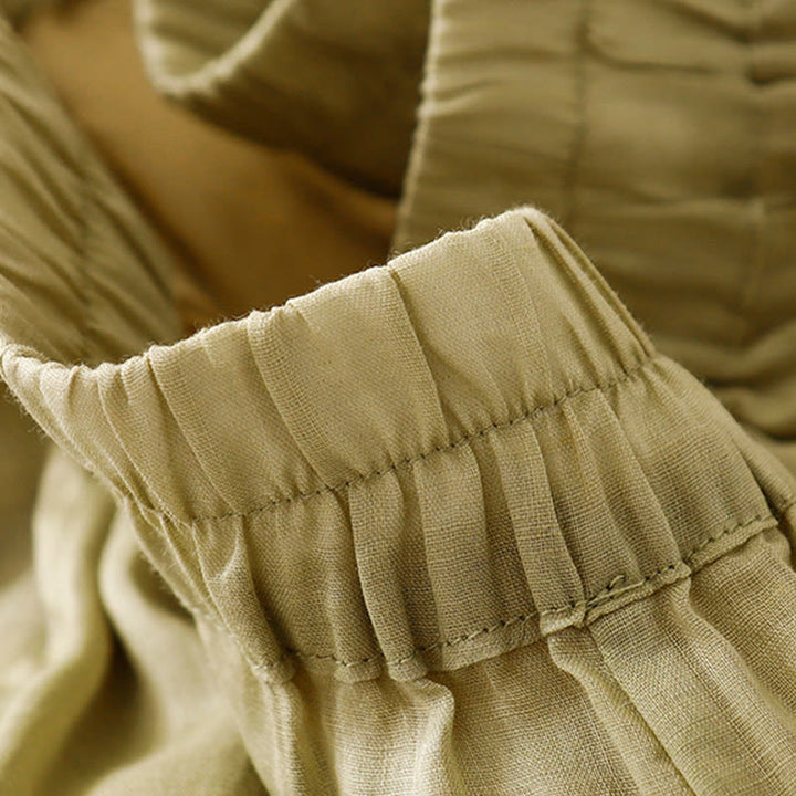 Pantaloni a gamba larga da donna in cotone e lino a doppio strato con ricamo estivo Buddha Stones con tasche - image 3