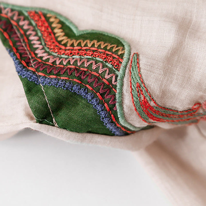 Pantaloni a gamba larga da donna in cotone e lino a doppio strato con ricamo estivo Buddha Stones con tasche