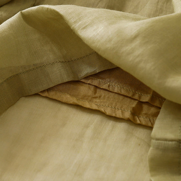 Pantaloni a gamba larga da donna in cotone e lino a doppio strato con ricamo estivo Buddha Stones con tasche - image 4