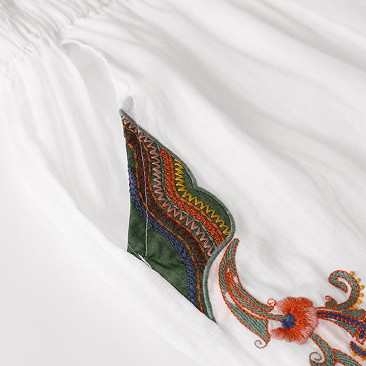 Pantaloni a gamba larga da donna in cotone e lino a doppio strato con ricamo estivo Buddha Stones con tasche - image 26