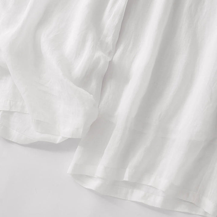 Pantaloni a gamba larga da donna in cotone e lino a doppio strato con ricamo estivo Buddha Stones con tasche
