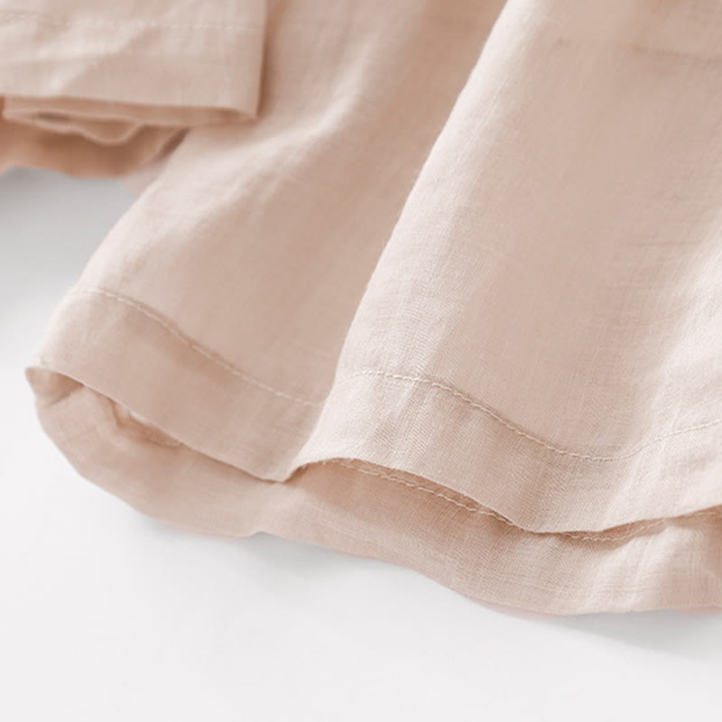 Pantaloni a gamba larga da donna in cotone e lino a doppio strato con ricamo estivo Buddha Stones con tasche - image 23