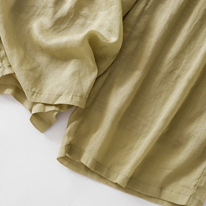 Pantaloni a gamba larga da donna in cotone e lino a doppio strato con ricamo estivo Buddha Stones con tasche