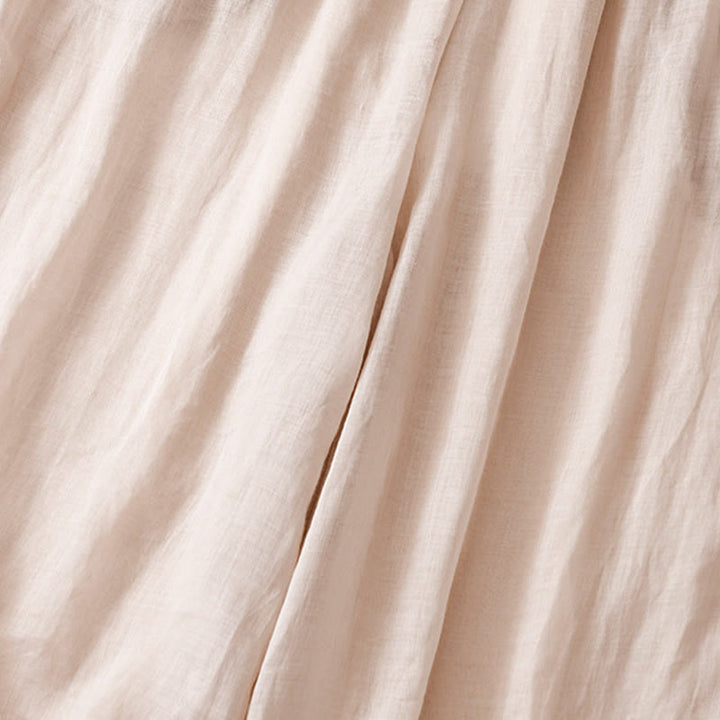 Pantaloni a gamba larga da donna in cotone e lino a doppio strato con ricamo estivo Buddha Stones con tasche - image 21