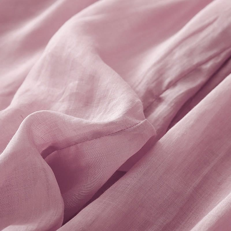 Pantaloni a gamba larga da donna in cotone e lino a doppio strato con ricamo estivo Buddha Stones con tasche - image 12