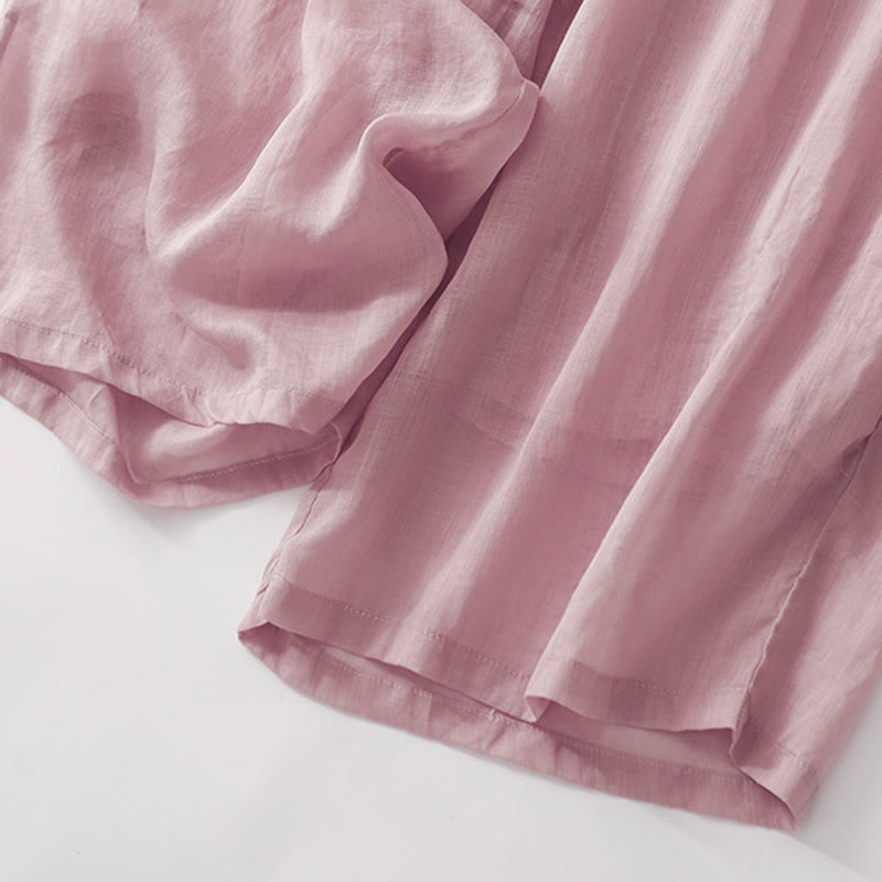 Pantaloni a gamba larga da donna in cotone e lino a doppio strato con ricamo estivo Buddha Stones con tasche - image 14