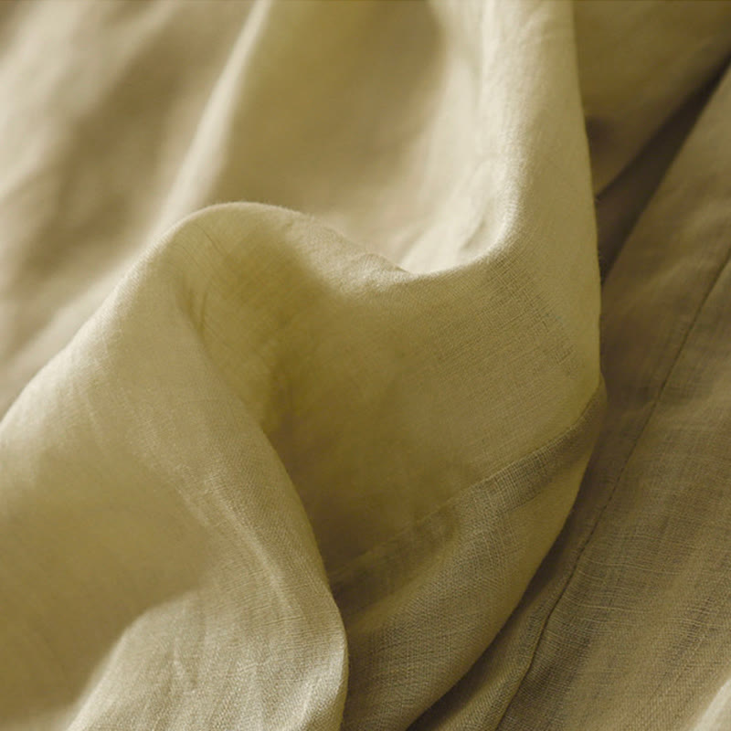 Pantaloni a gamba larga da donna in cotone e lino a doppio strato con ricamo estivo Buddha Stones con tasche - image 5