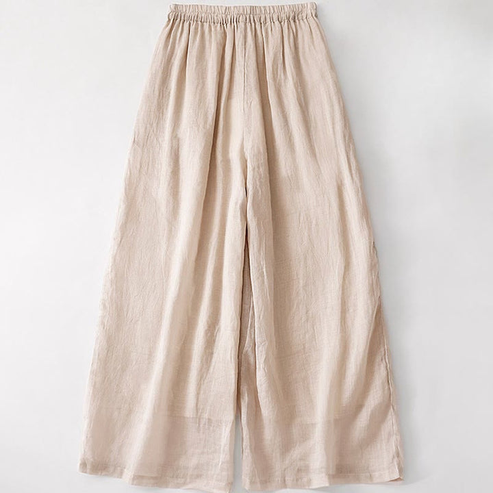 Pantaloni a gamba larga da donna in cotone e lino a doppio strato con ricamo estivo Buddha Stones con tasche - image 17