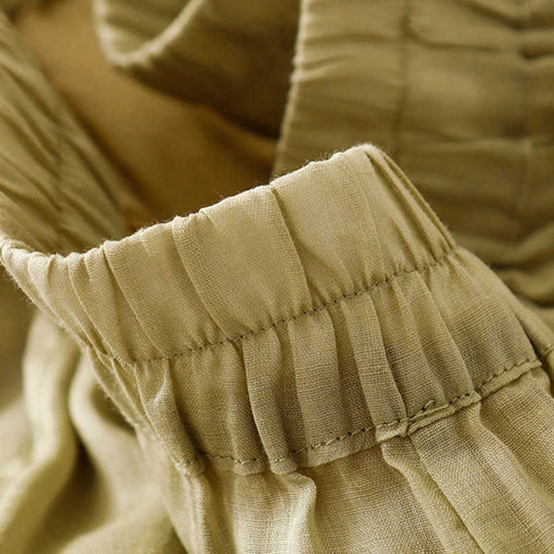 Pantaloni a gamba larga da donna in cotone e lino a doppio strato con ricamo estivo Buddha Stones con tasche - image 3