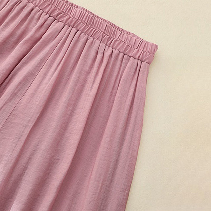 Pantaloni a gamba larga da donna in cotone e lino con bottoni cinesi a doppio strato, ricamo artistico con fiori Buddha Stones - image 1