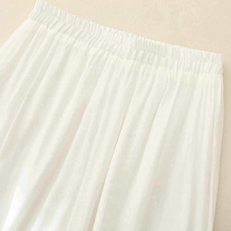 Pantaloni a gamba larga da donna in cotone e lino con bottoni cinesi a doppio strato, ricamo artistico con fiori Buddha Stones