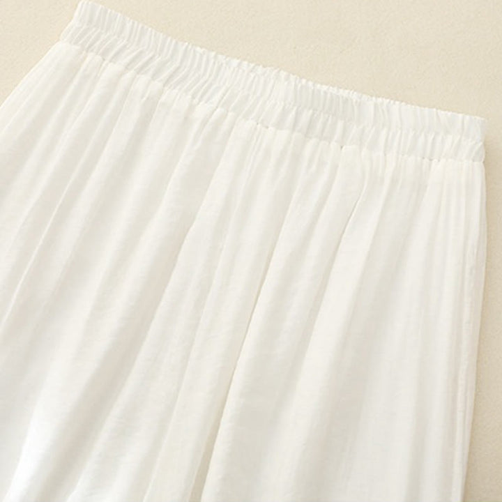 Pantaloni a gamba larga da donna in cotone e lino con bottoni cinesi a doppio strato, ricamo artistico con fiori Buddha Stones