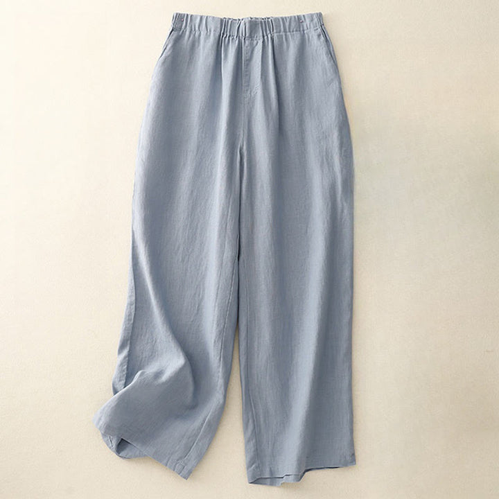 Pantaloni a gamba larga da donna in cotone e lino con tasche Buddha Stones Wild Plain