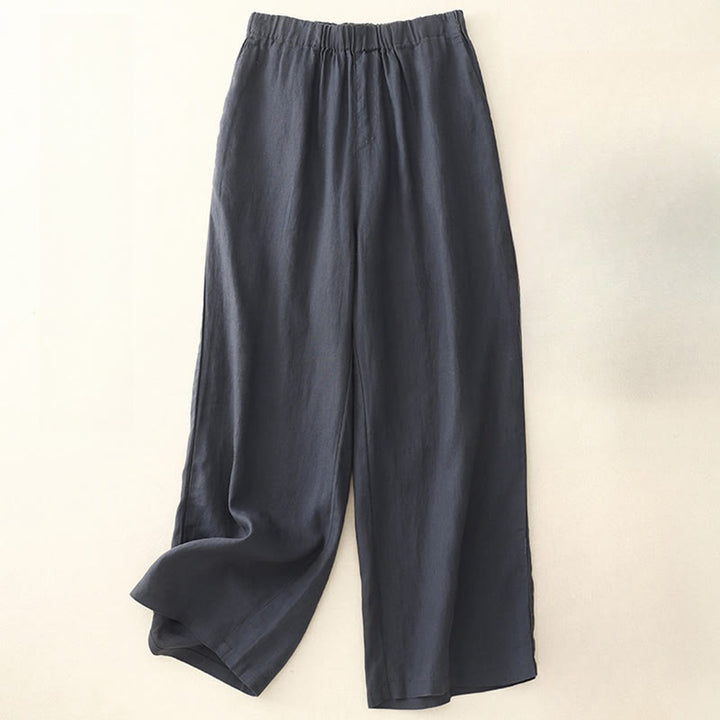 Pantaloni a gamba larga da donna in cotone e lino con tasche Buddha Stones Wild Plain
