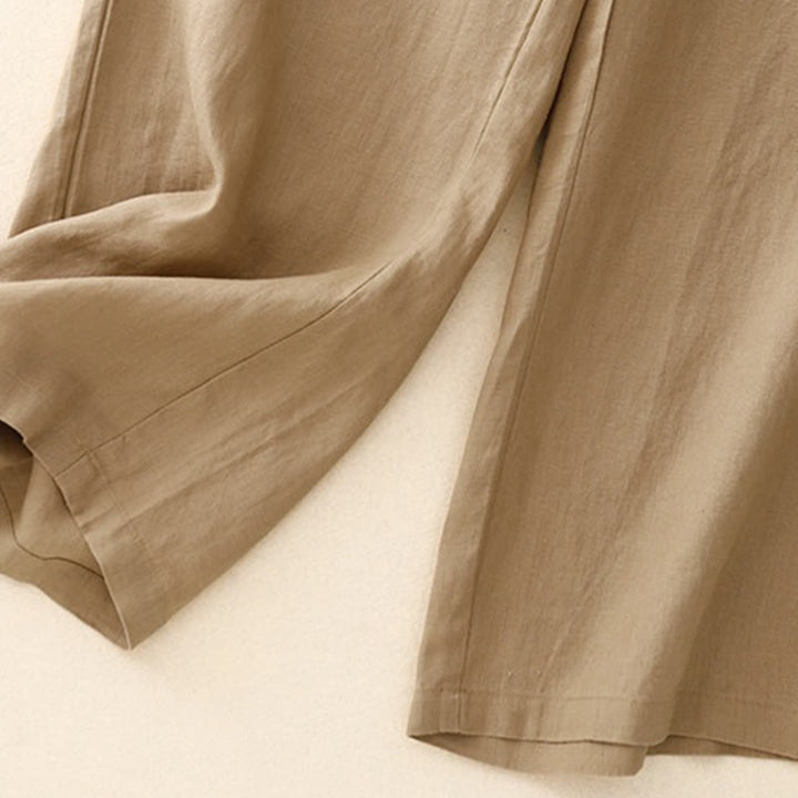 Pantaloni a gamba larga da donna in cotone e lino con tasche Buddha Stones Wild Plain
