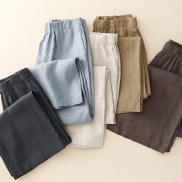 Pantaloni a gamba larga da donna in cotone e lino con tasche Buddha Stones Wild Plain