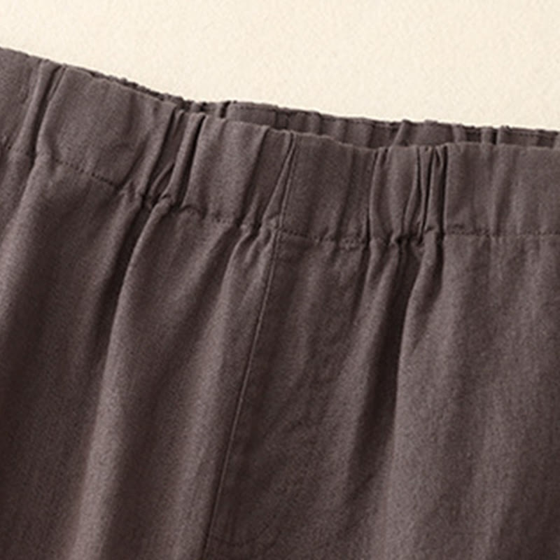 Pantaloni a gamba larga da donna in cotone e lino con tasche Buddha Stones Wild Plain