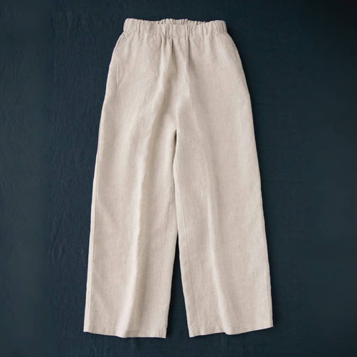 Pantaloni a gamba larga da donna in cotone e lino con tasche Buddha Stones Wild Plain
