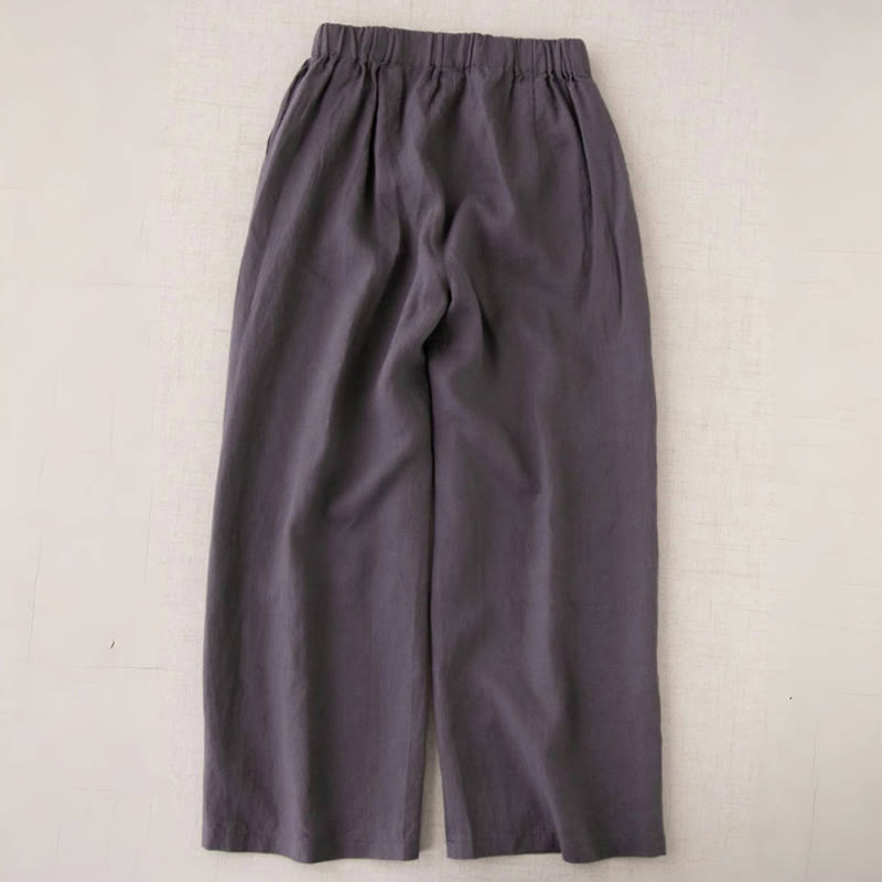 Pantaloni a gamba larga da donna in cotone e lino con tasche Buddha Stones Wild Plain