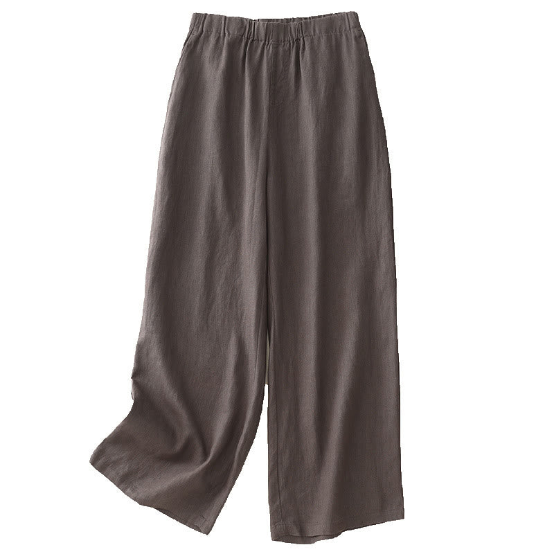 Pantaloni a gamba larga da donna in cotone e lino con tasche Buddha Stones Wild Plain