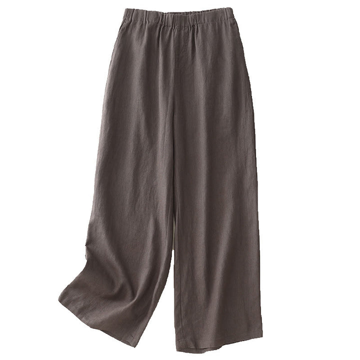 Pantaloni a gamba larga da donna in cotone e lino con tasche Buddha Stones Wild Plain