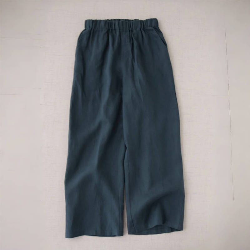 Pantaloni a gamba larga da donna in cotone e lino con tasche Buddha Stones Wild Plain