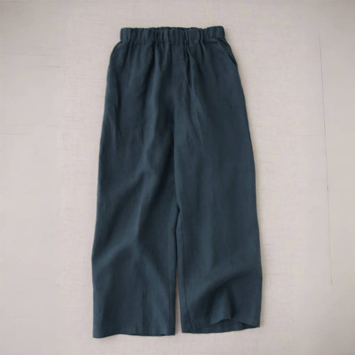 Pantaloni a gamba larga da donna in cotone e lino con tasche Buddha Stones Wild Plain