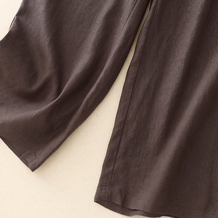 Pantaloni a gamba larga da donna in cotone e lino con tasche Buddha Stones Wild Plain