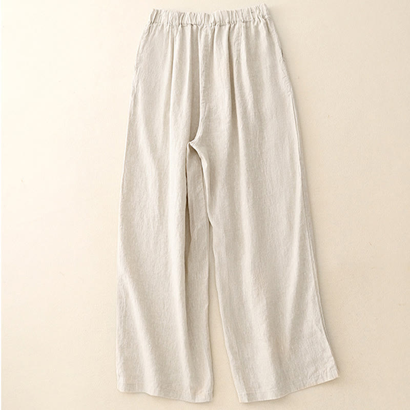 Pantaloni a gamba larga da donna in cotone e lino con tasche Buddha Stones Wild Plain