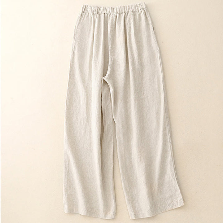 Pantaloni a gamba larga da donna in cotone e lino con tasche Buddha Stones Wild Plain