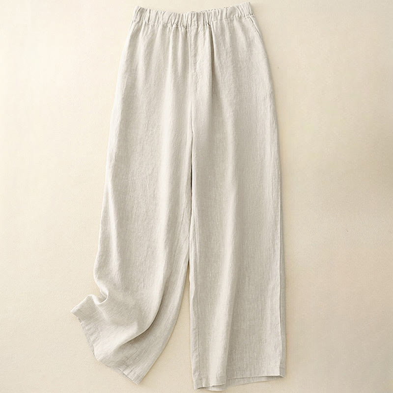Pantaloni a gamba larga da donna in cotone e lino con tasche Buddha Stones Wild Plain