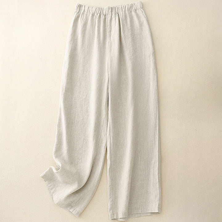 Pantaloni a gamba larga da donna in cotone e lino con tasche Buddha Stones Wild Plain