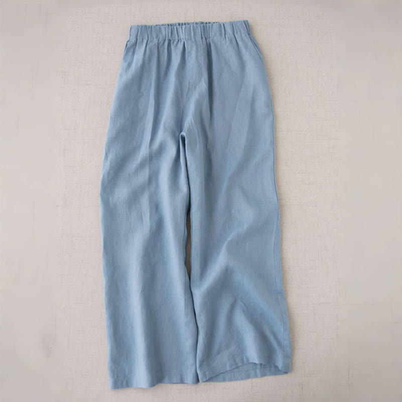Pantaloni a gamba larga da donna in cotone e lino con tasche Buddha Stones Wild Plain