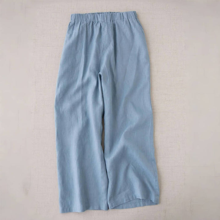 Pantaloni a gamba larga da donna in cotone e lino con tasche Buddha Stones Wild Plain