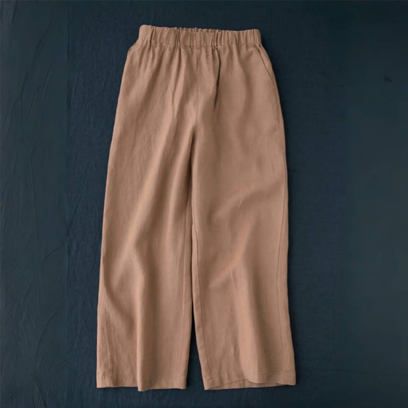 Pantaloni a gamba larga da donna in cotone e lino con tasche Buddha Stones Wild Plain