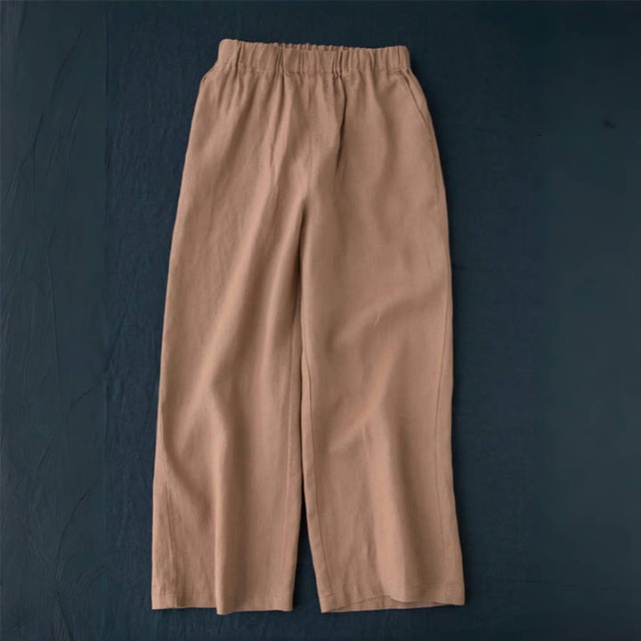 Pantaloni a gamba larga da donna in cotone e lino con tasche Buddha Stones Wild Plain