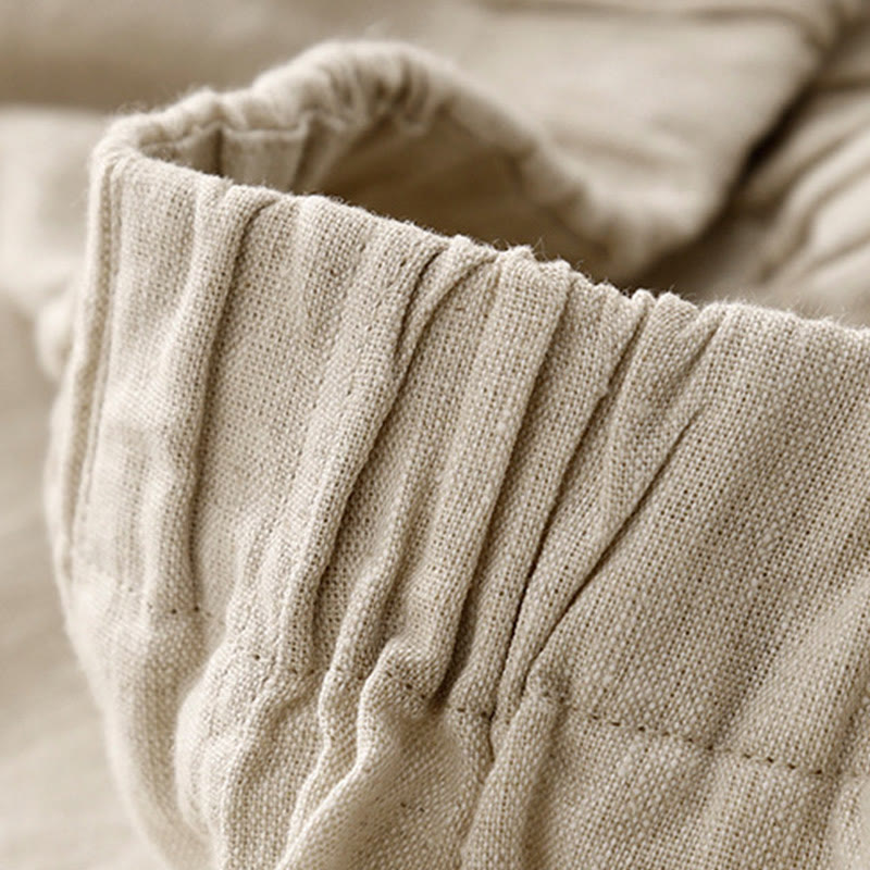 Pantaloni a gamba larga da donna in cotone e lino con tasche Buddha Stones Wild Plain