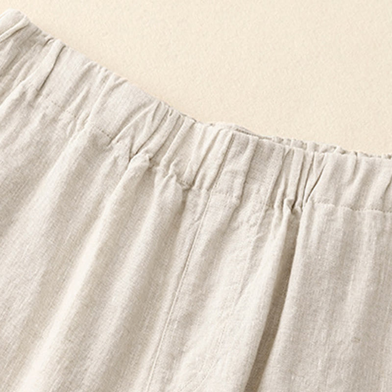 Pantaloni a gamba larga da donna in cotone e lino con tasche Buddha Stones Wild Plain