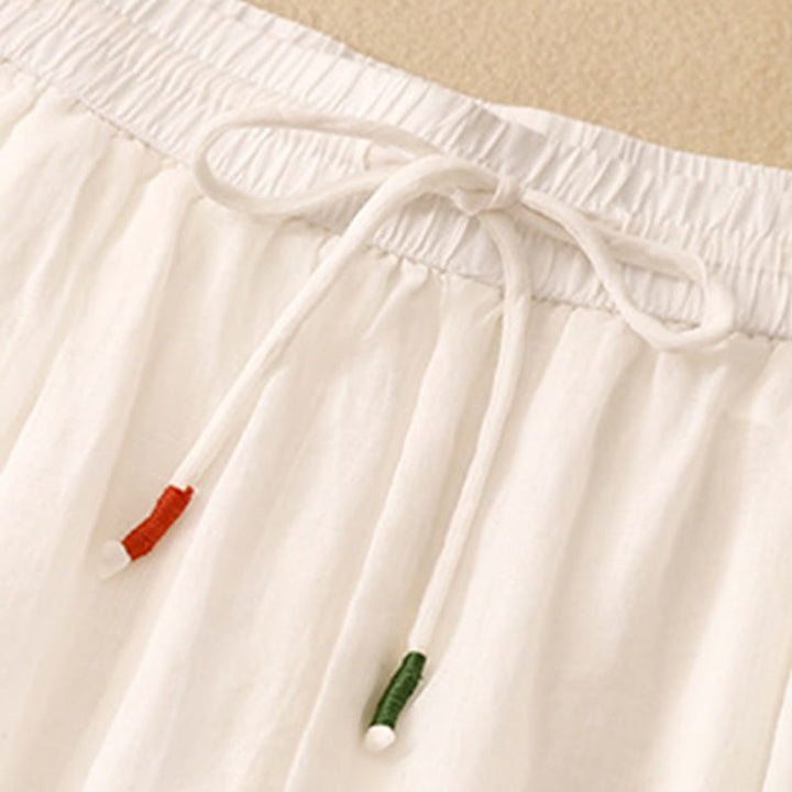Pantaloni larghi da donna in cotone e lino con coulisse, a doppio strato, in morbido cotone e lino, con tasche, colore puro, Buddha Stones